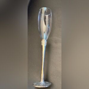 Two Z Gallerie Champagne Flutes w Silver Plated Stems Topped w Rhinestones 11” T